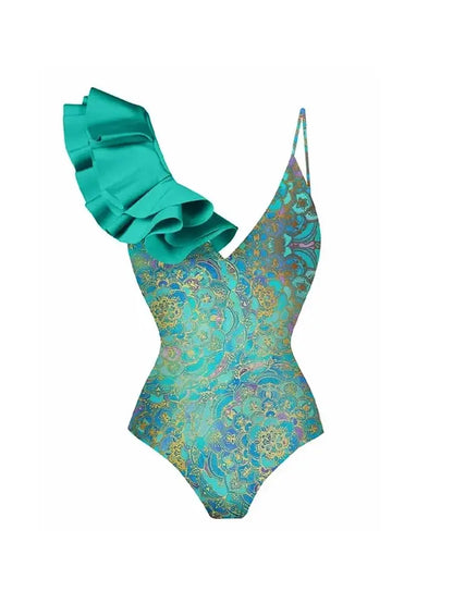 Maillot de bain une pièce imprimé bohème à volants