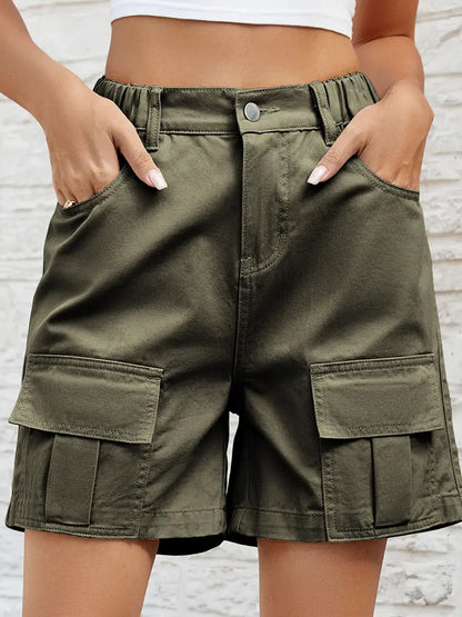 Short en jean utilitaire élastique délavé