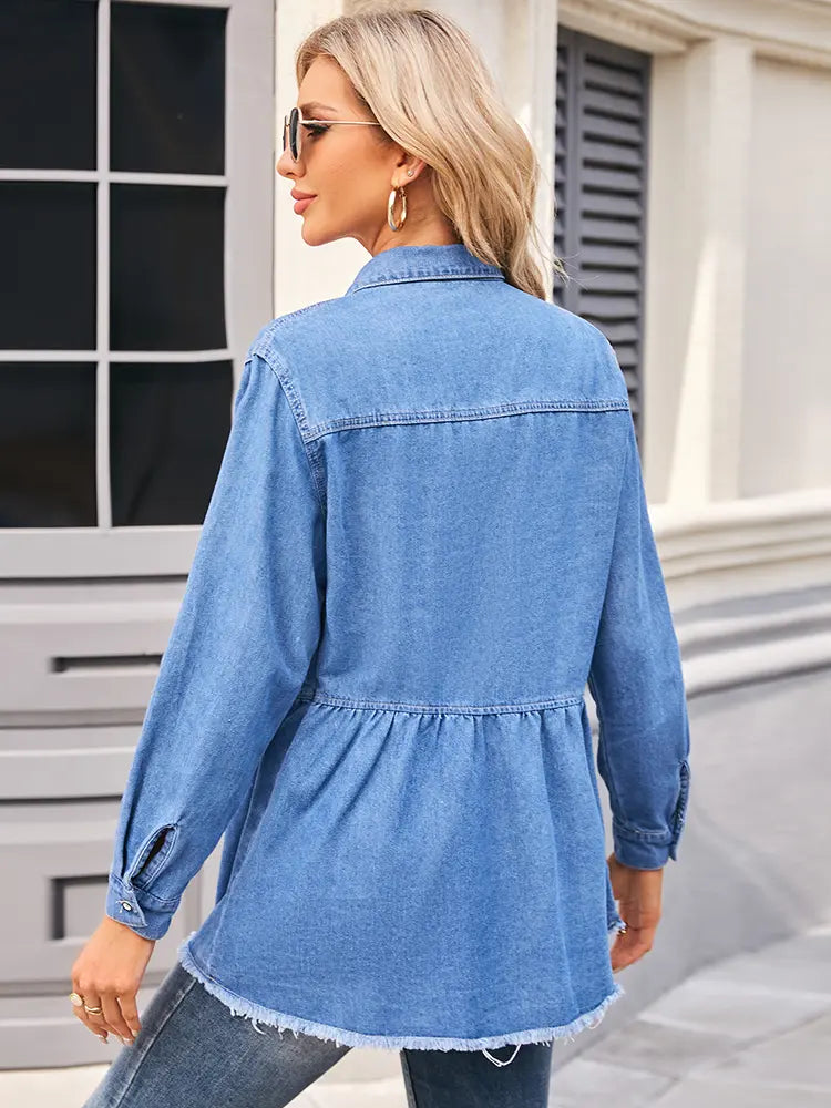 Chemise en jean à ourlet effiloché