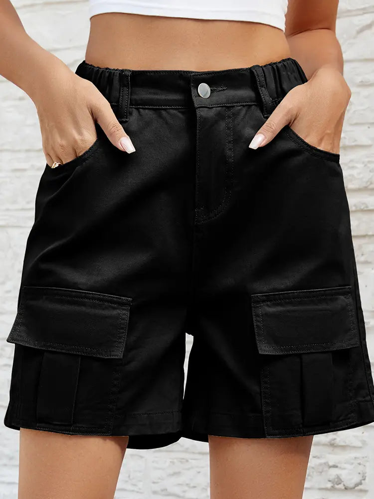 Short en jean utilitaire élastique délavé