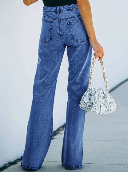 Washed Split-Hem Denim Pants