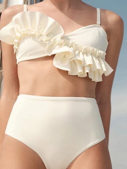 Ensemble de bikini uni à volants français