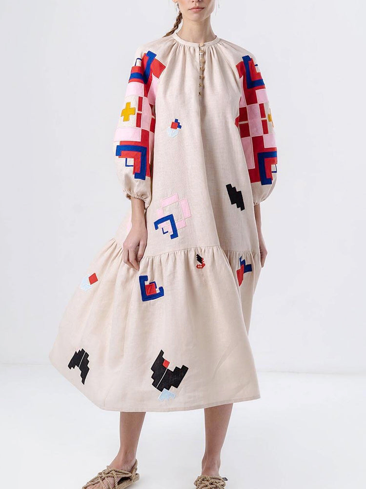 Robe décontractée ample à manches lanternes imprimées