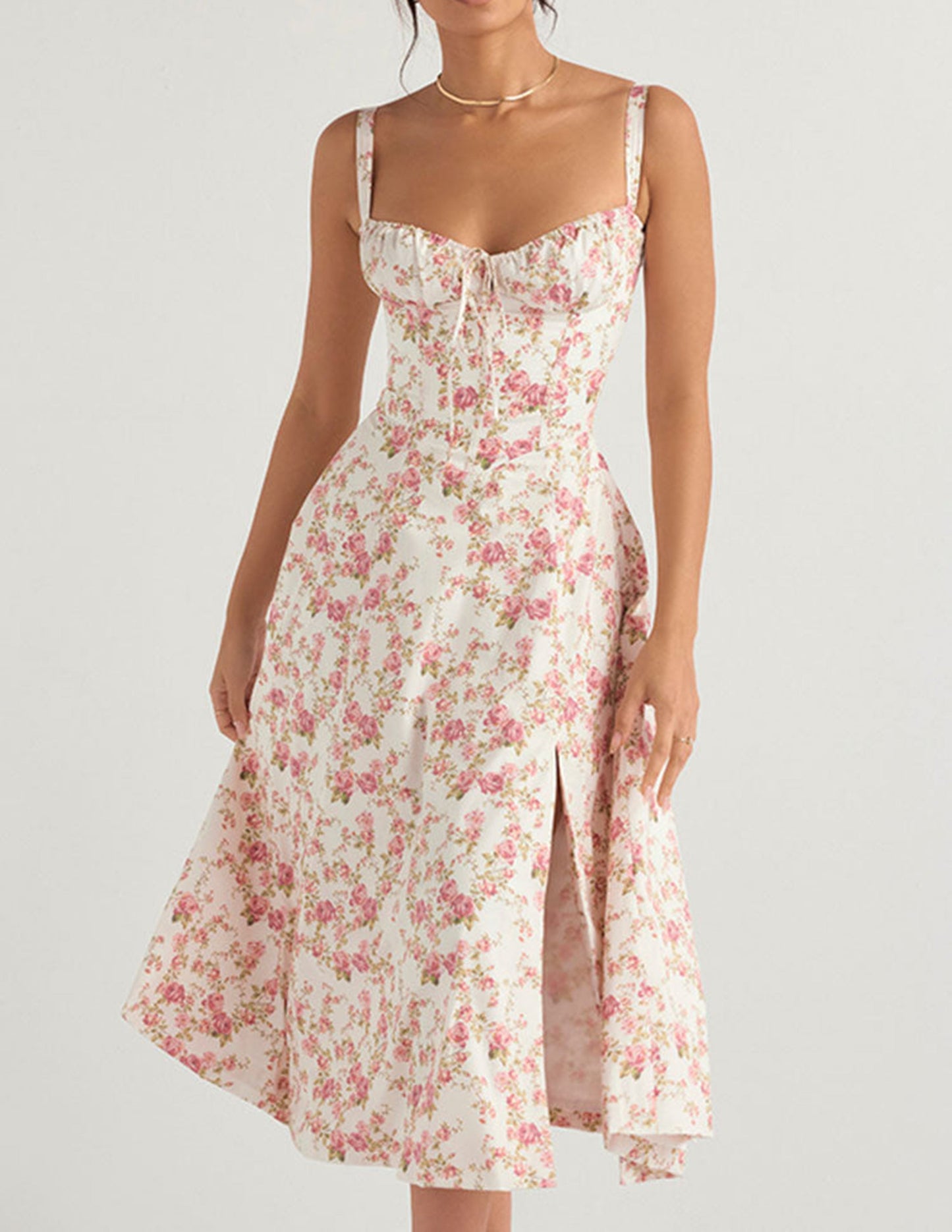 Robe nuisette à chevrons et imprimé roses 