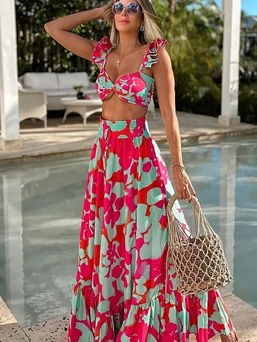 Ruffle Floral High-Waist Bikini Set