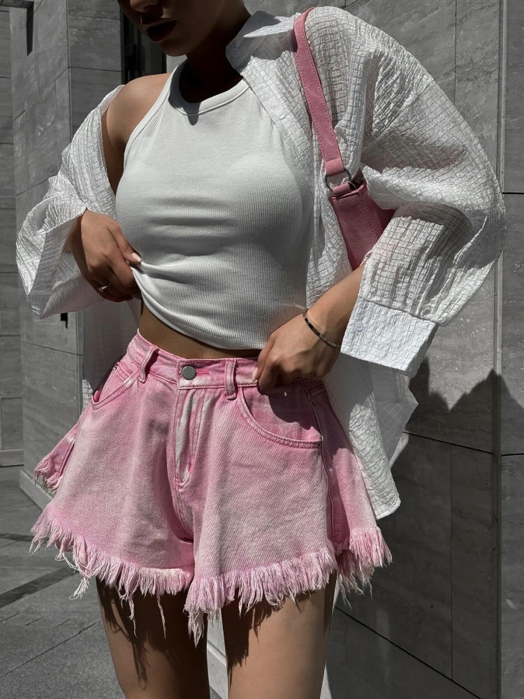 High-Waist A-Line Denim Shorts