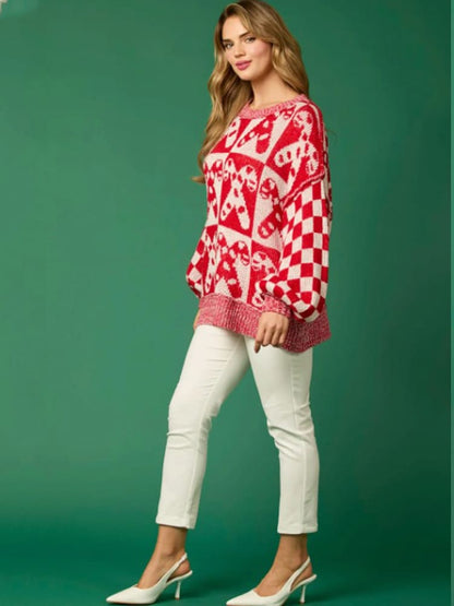 Pull de Noël en tricot avec motif canne à sucre