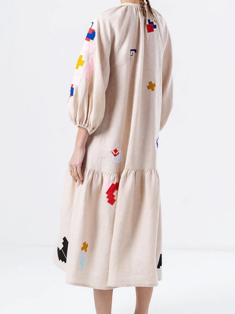 Robe décontractée ample à manches lanternes imprimées