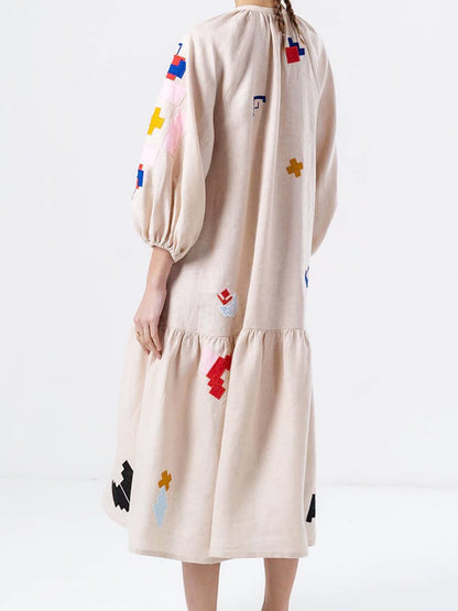 Robe décontractée ample à manches lanternes imprimées