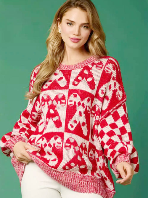 Pull de Noël en tricot avec motif canne à sucre