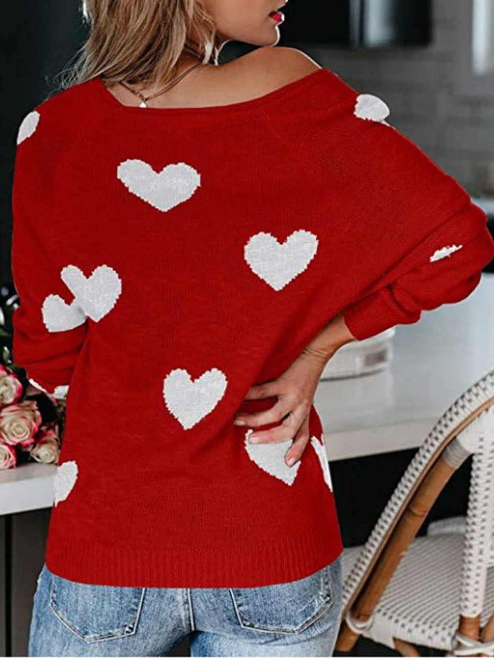 Pull en tricot à col en V pour la Saint-Valentin