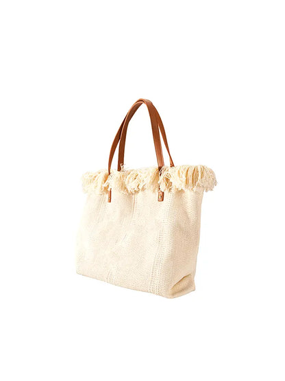 Grand sac fourre-tout à franges et lettres colorblock
