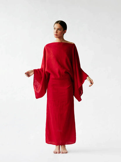 Robe kimono en lin cramoisi Breeze