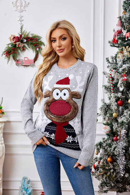 Pull en tricot brodé de rennes de Noël 