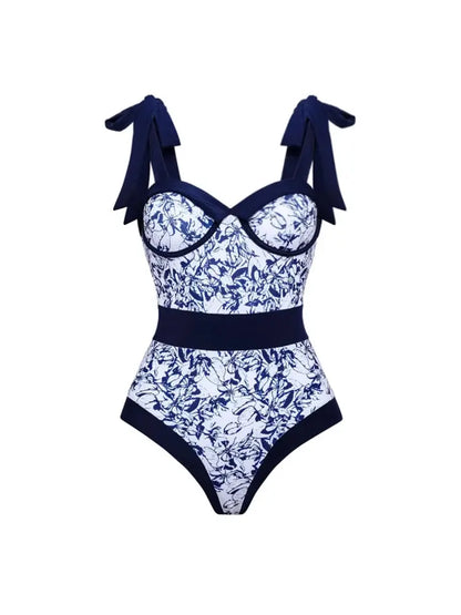 Maillot de bain une pièce à imprimé contrasté et bretelles nouées