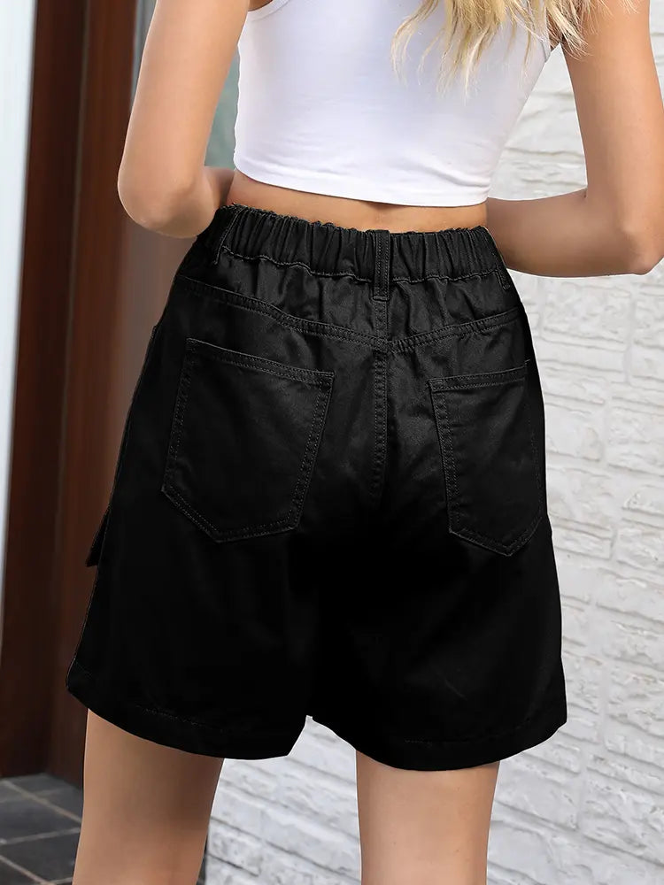 Short en jean utilitaire élastique délavé