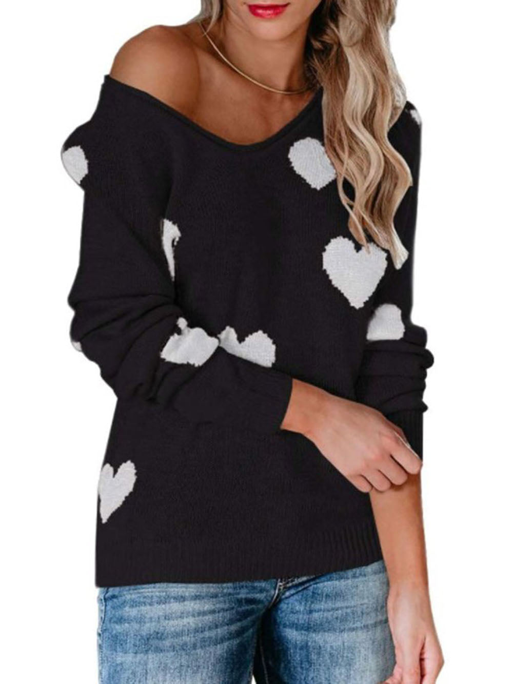 Pull en tricot à col en V pour la Saint-Valentin
