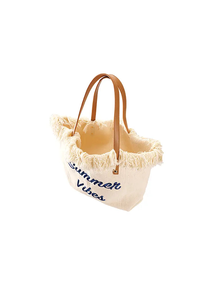 Grand sac fourre-tout à franges et lettres colorblock