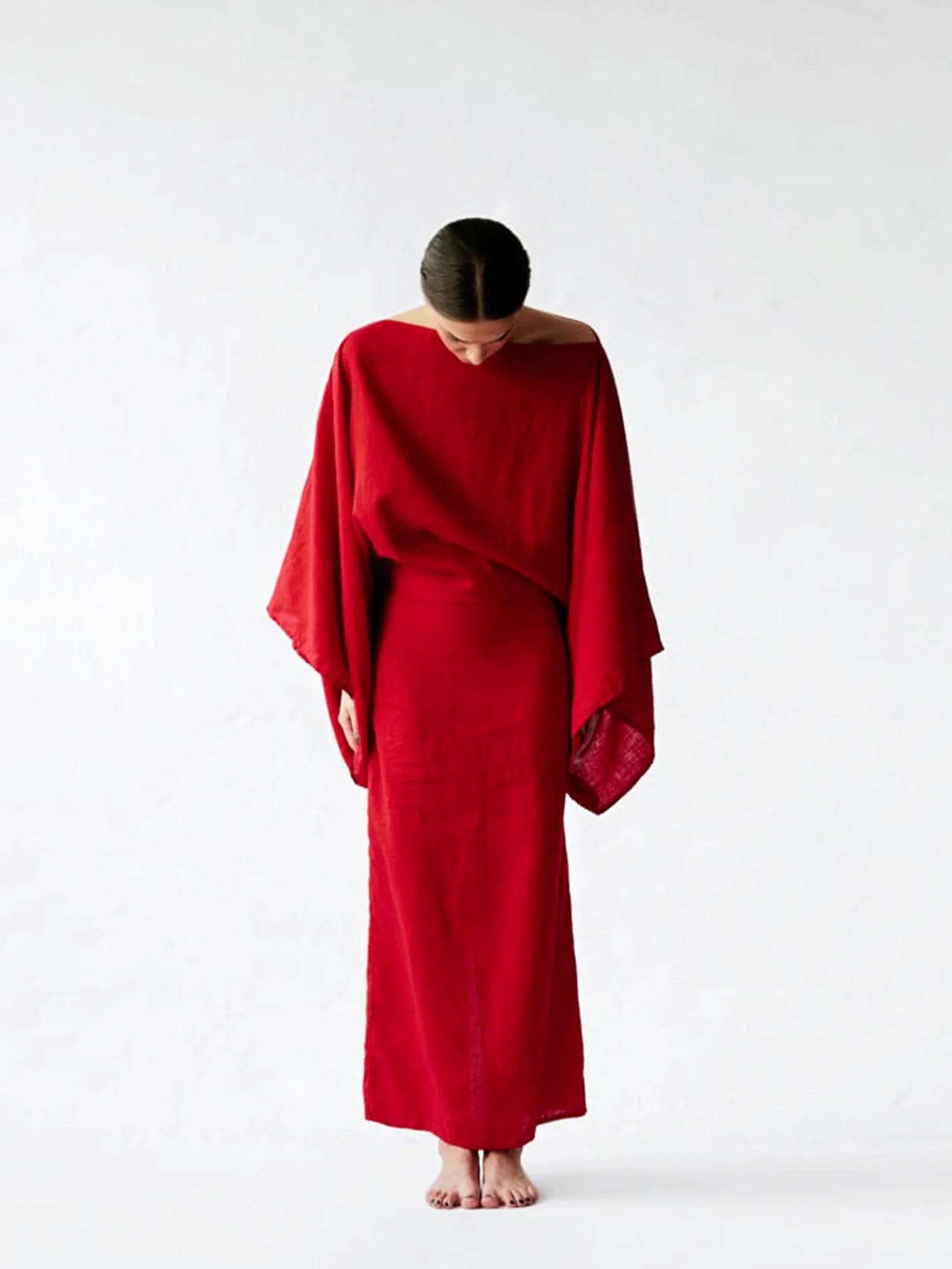 Robe kimono en lin cramoisi Breeze