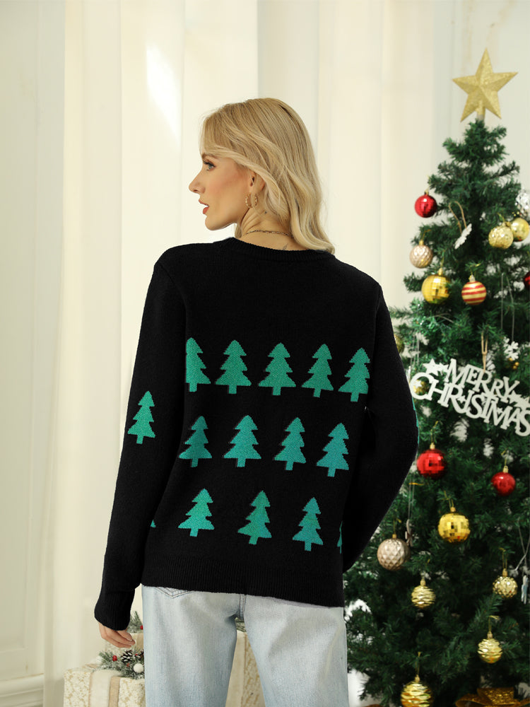 Pull en tricot à paillettes scintillantes motif sapin de Noël 