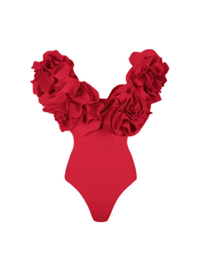 Maillot une-pièce de luxe sans bretelles de couleur unie
