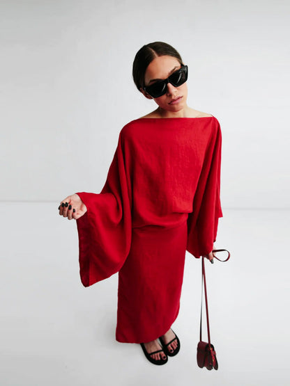 Robe kimono en lin cramoisi Breeze