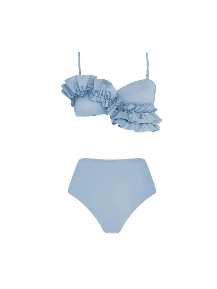 Ensemble de bikini uni à volants français