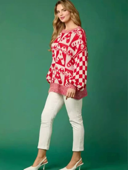 Pull de Noël en tricot avec motif canne à sucre