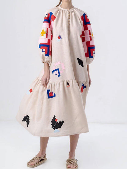 Robe décontractée ample à manches lanternes imprimées
