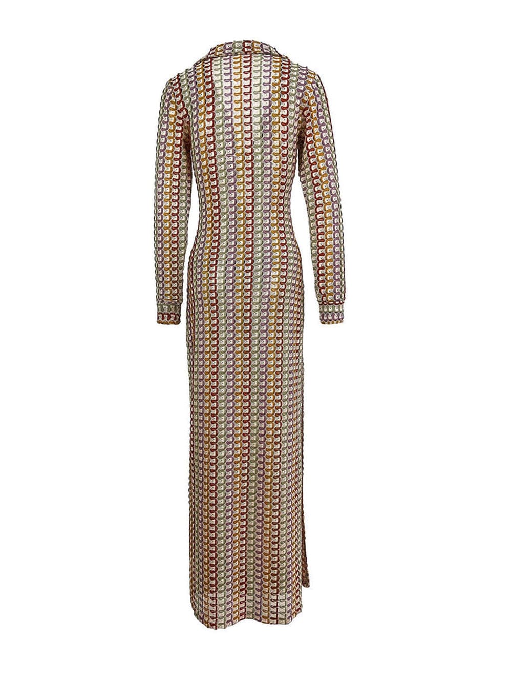 Robe longue bohème à col en V, fendue, à rayures ondulées, en crochet, pour la plage et les vacances - Marron