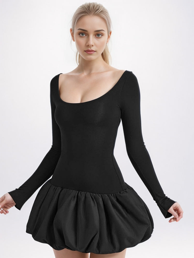 Robe élégante à col en U et à blocs de couleurs