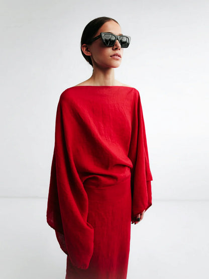 Robe kimono en lin cramoisi Breeze