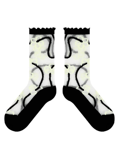 Adorable Printed Crystal Sheer Stockings