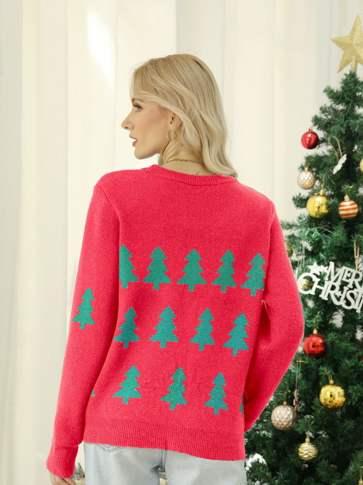 Pull en tricot à paillettes scintillantes motif sapin de Noël 