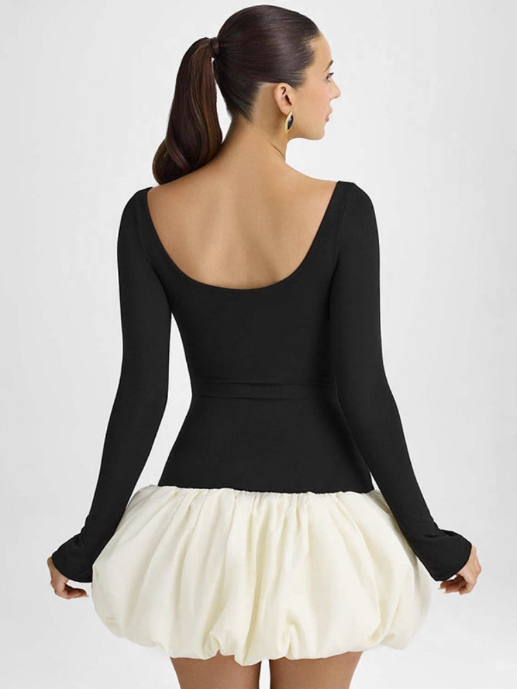 Robe élégante à col en U et à blocs de couleurs