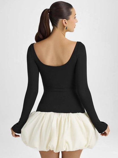 Robe élégante à col en U et à blocs de couleurs