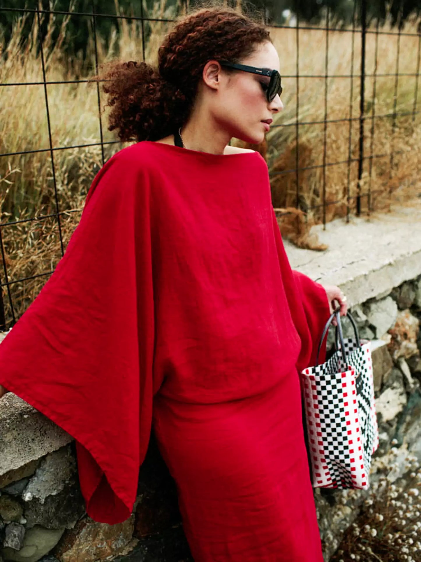 Robe kimono en lin cramoisi Breeze