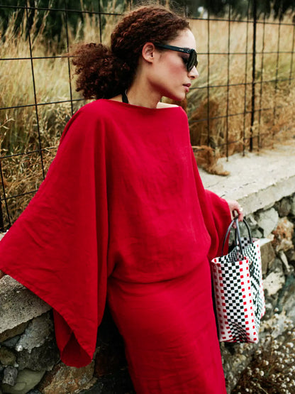 Robe kimono en lin cramoisi Breeze