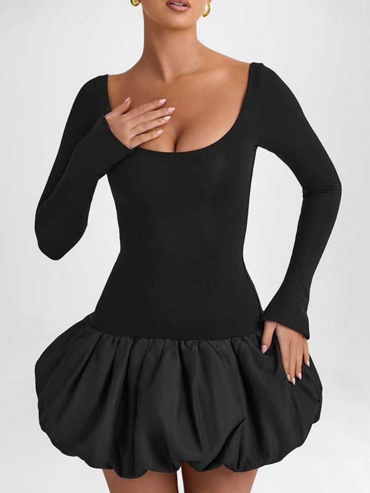 Robe élégante à col en U et à blocs de couleurs