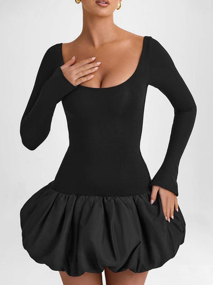 Robe élégante à col en U et à blocs de couleurs
