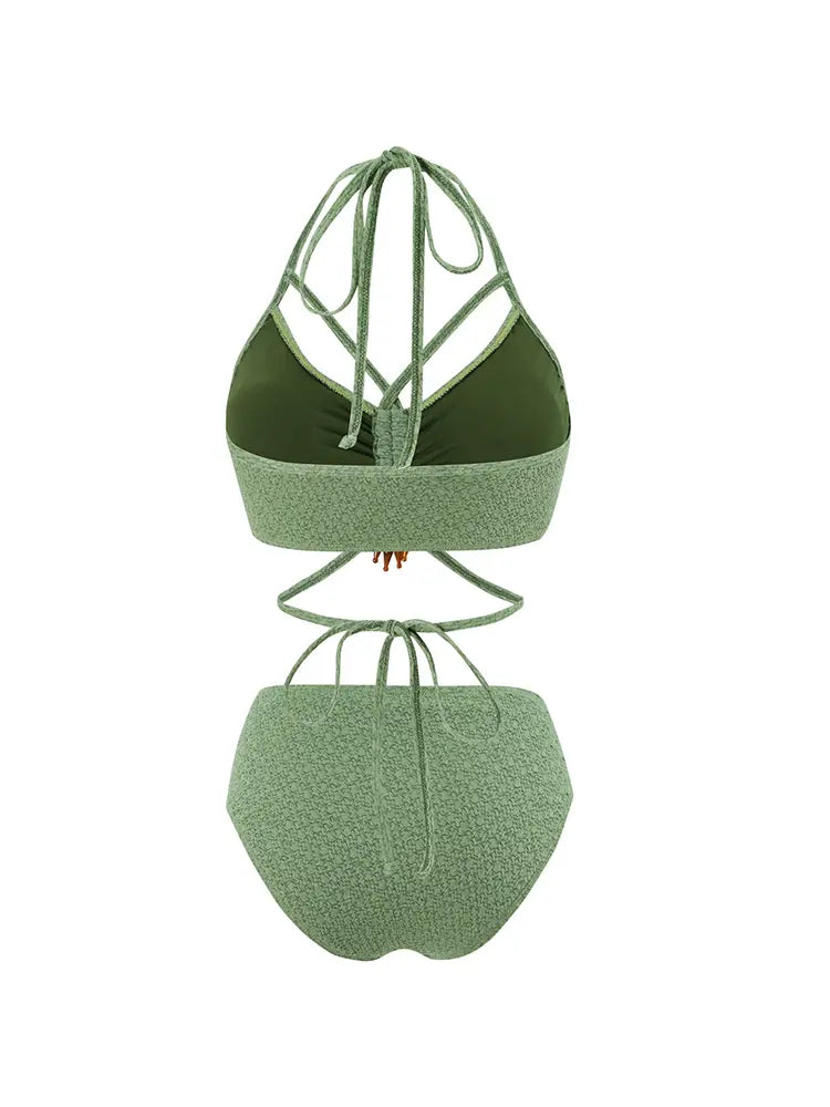 Ensemble bikini Boho vert sauge pour femme