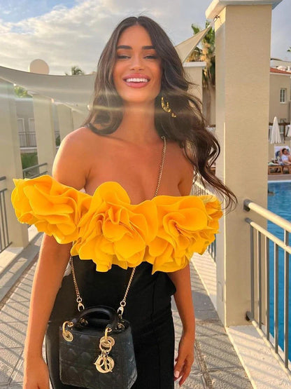 Maillot une-pièce de luxe sans bretelles de couleur unie