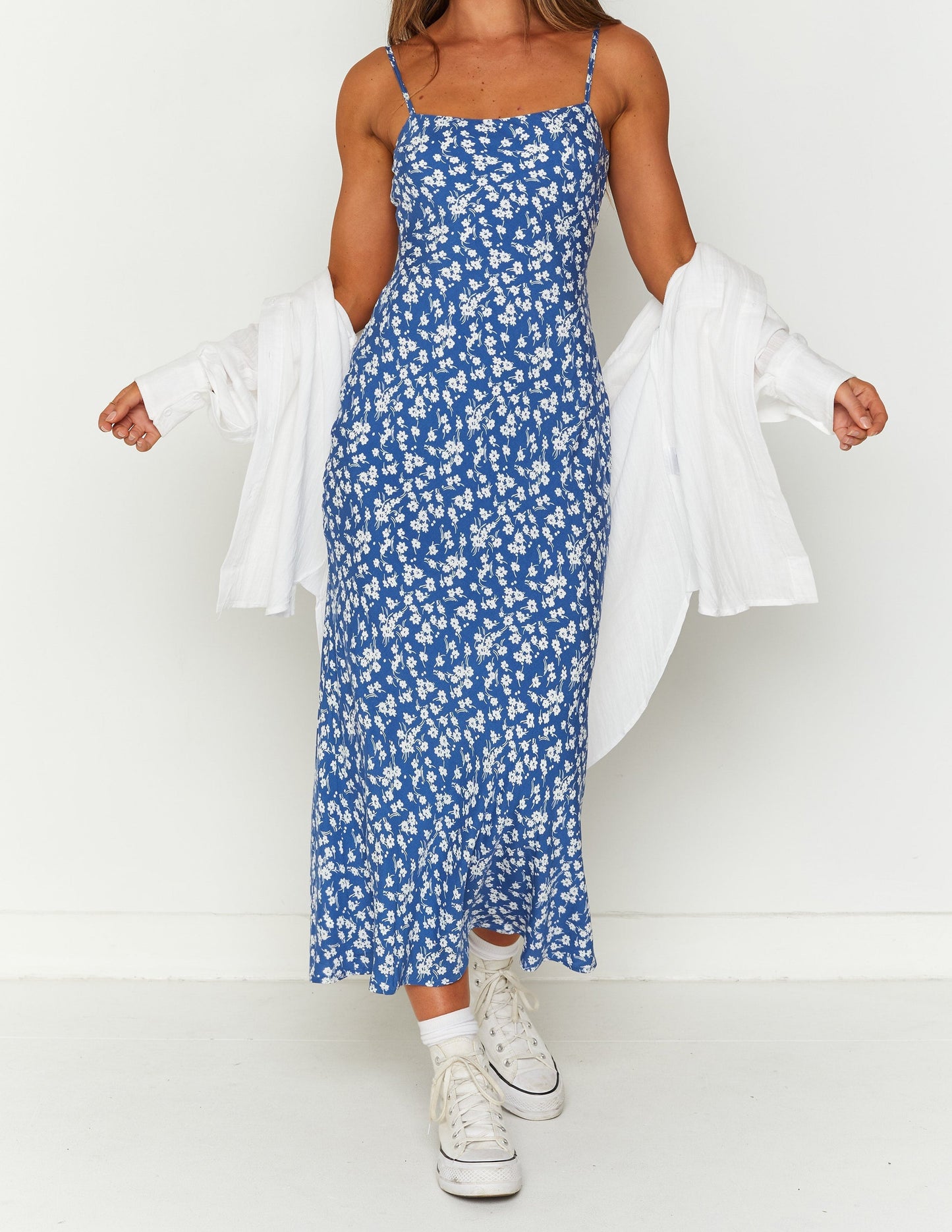 Robe midi fleurie bleue Delphine