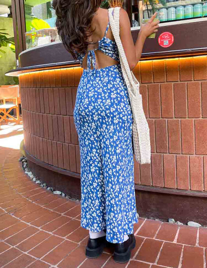 Robe midi fleurie bleue Delphine
