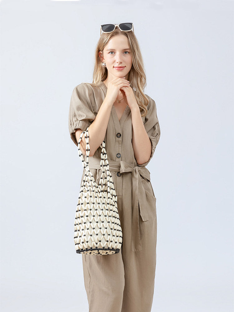 Sac seau en perles de bois