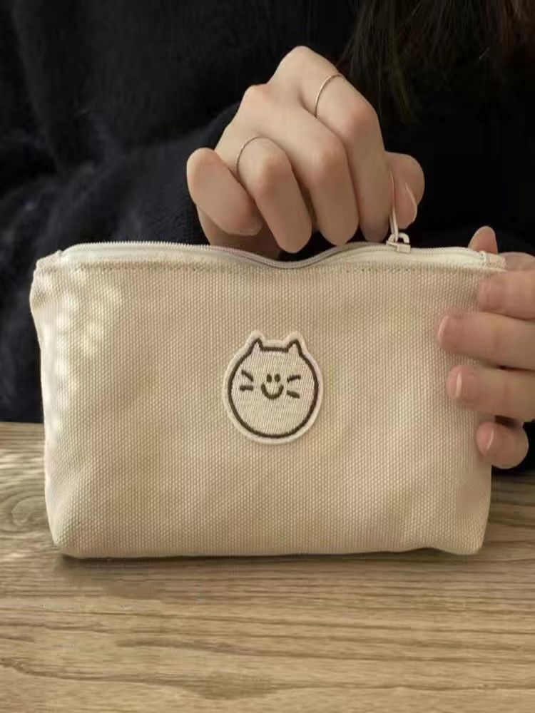 Trousse à crayons en toile motif chat et chien