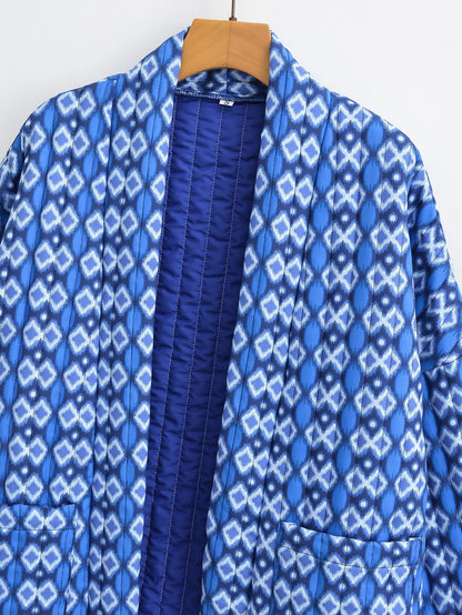 Veste matelassée à poches et imprimé floral à motifs géométriques