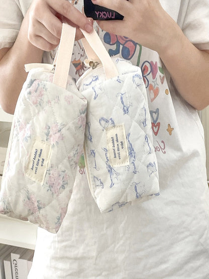 Seaside Blue Floral Handheld Makeup Bag