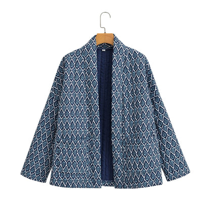 Veste matelassée à poches et imprimé floral à motifs géométriques