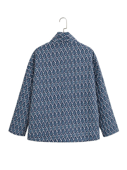 Veste matelassée à poches et imprimé floral à motifs géométriques